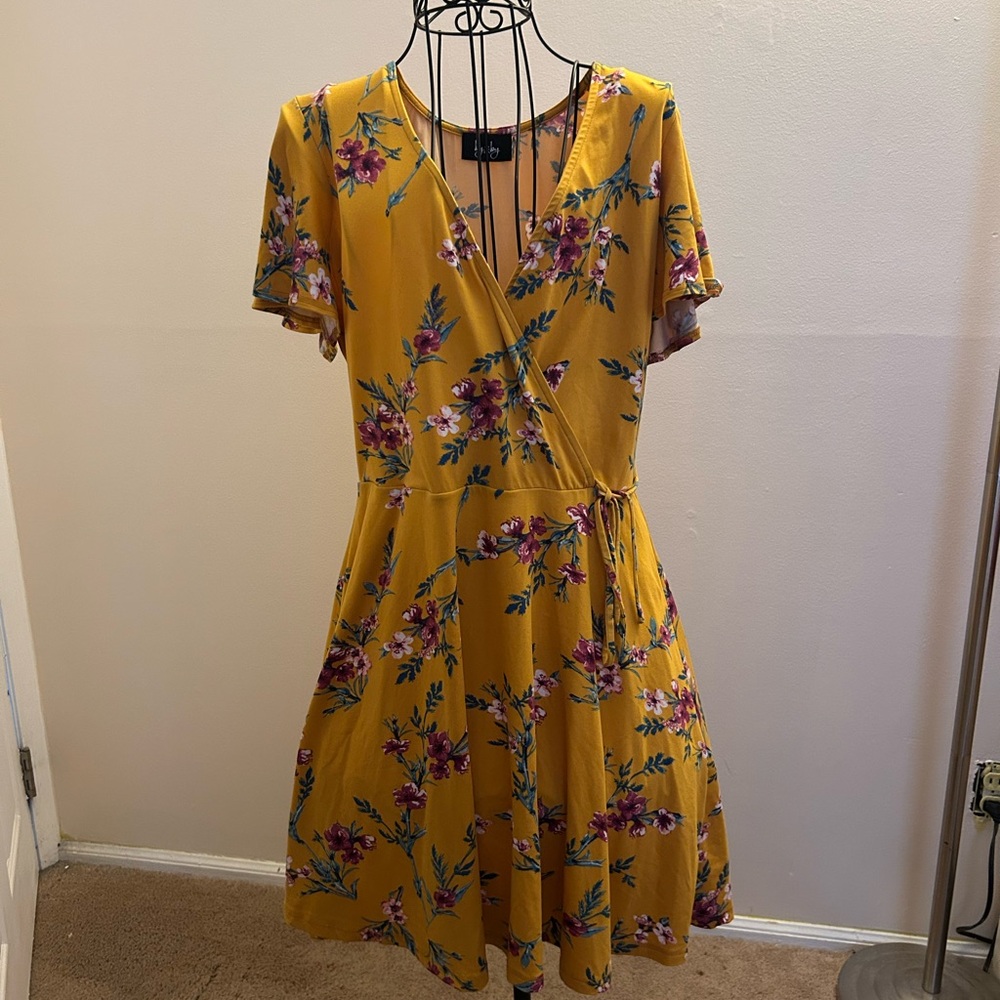 by & by Mustard Floral Midi Dress